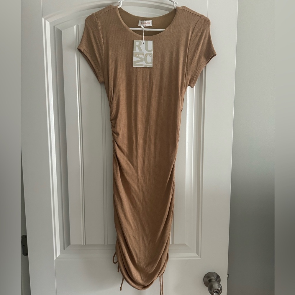 Petal & Pup Brown Ruched Bodycon Midi Dress
